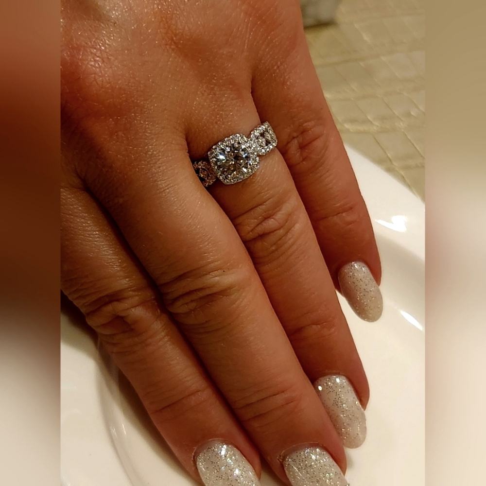 Ring Moissanite stone 2 CT.Luxury 925 Sterling Silver.Vintage Lace Square Design